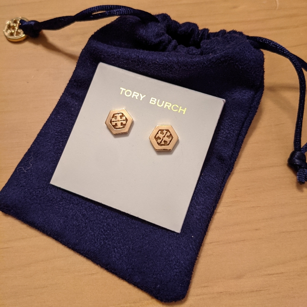 Tory Burch hexagon logo stud earrings